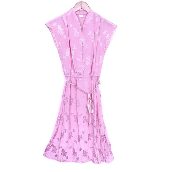Vintage 1950s Pink Shirtwaist Dress 11 Floral Pin Up Retro - Picture 1 of 8